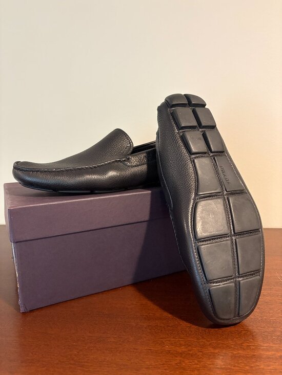 Prada Black Leather Driving Mocs
